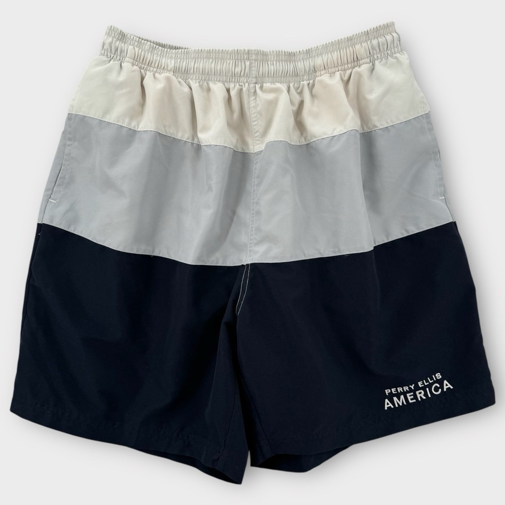 Perry Ellis America Active Shorts Mens Large Colorblock Elastic Swim Trunks NWT‎
